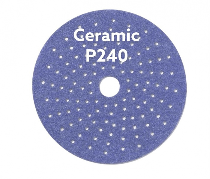 Шлифовальный круг CERAMIC L712T 150мм на липучке с мультипылеотводом Р240, (50 шт в упак)