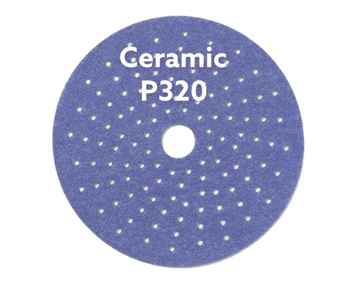 Шлифовальный круг CERAMIC L712T 150мм на липучке с мультипылеотводом Р320, (50 шт в упак)