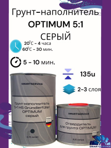 Грунт-наполнитель 5+1 HS Grundierfüller OPTIMUM серый 0,75 л + Отвердитель 0,15 л, 450.0900, SMARTSERVICE