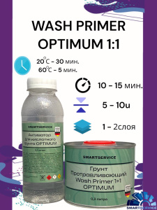 Грунт Протравливающий Wash Primer 1+1 OPTIMUM 0,3 л + Отвердитель 0,3 л, 460.0900, SMARTSERVICE