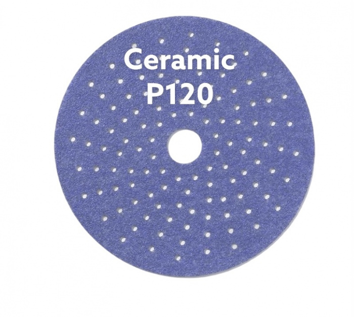 Шлифовальный круг CERAMIC L712T 150мм на липучке с мультипылеотводом P120, (50 шт в упак)
